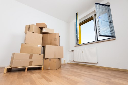 Furniture and boxes being arranged for a local removal estimate